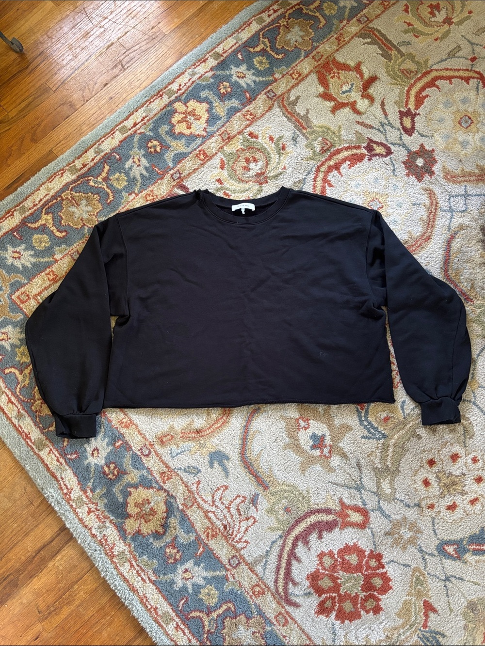 Frame Women’s XL Cropped and Distressed Black Crewneck Sweatshirt